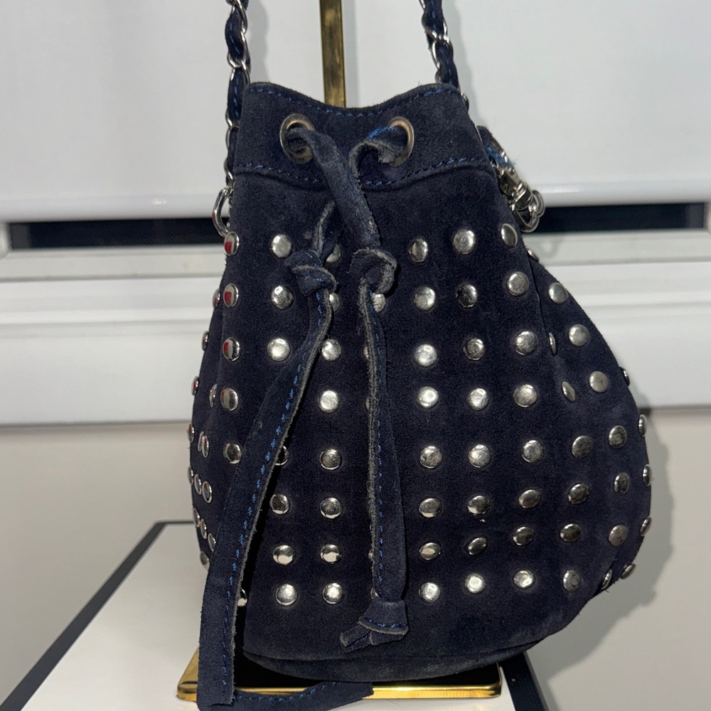 Studded Navy Suede Mini Bag